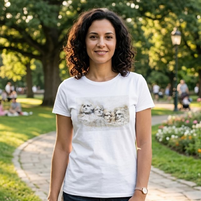 Mount Rushmore Aquarell T-Shirt (Mount Rushmore Presidential Watercolor Art. Women Basic White T-Shirt)
