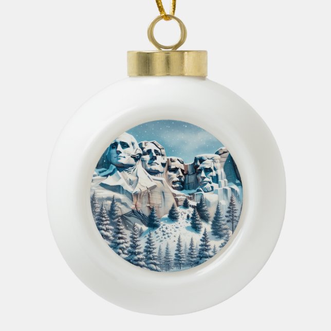 Mount Rushmore Nationalpark Snowy Christmas Keramik Kugel-Ornament (Vorderseite)