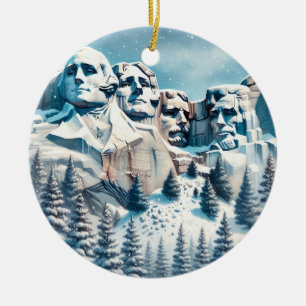 Mount Rushmore Nationalpark Snowy Christmas Keramik Ornament