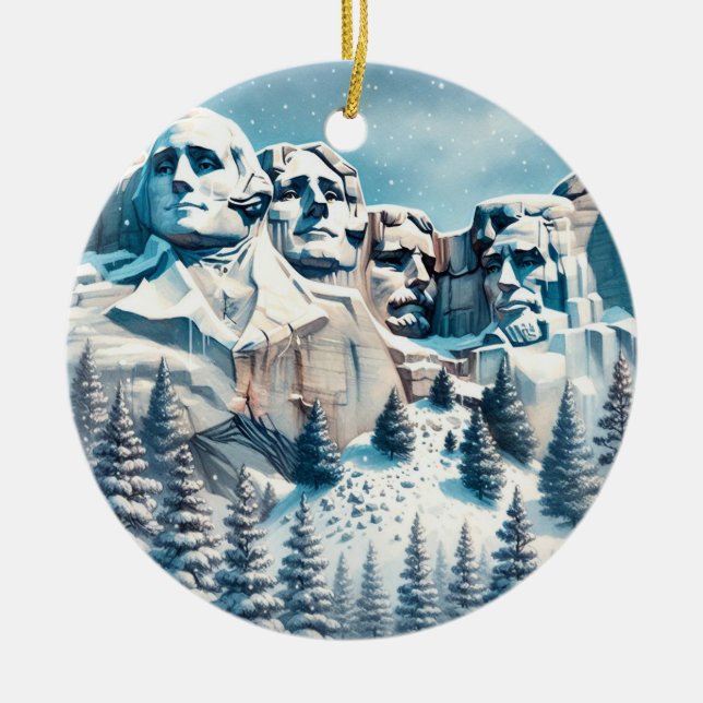 Mount Rushmore Nationalpark Snowy Christmas Keramik Ornament (Vorne)