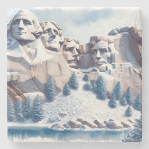 Mount Rushmore Schnee Weihnachten Steinuntersetzer