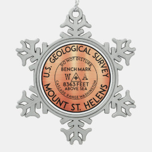 Mount Saint Helens Washington Bench Mark Benchmark Schneeflocken Zinn-Ornament