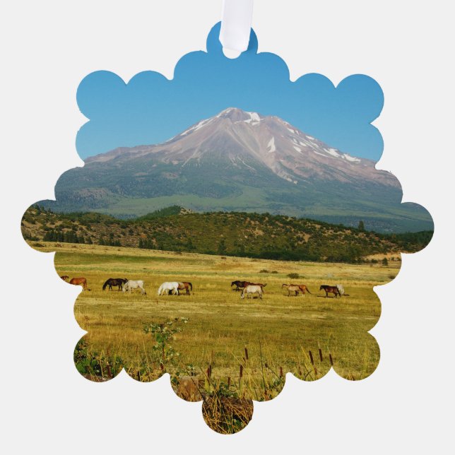Mount Shasta Horse Herd Ornament Karte (Vorderseite)