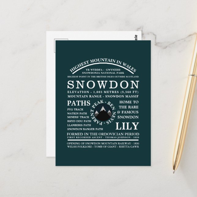 Mount Snowdon, Informationen zur Bergwanderung Postkarte (Vorderseite/Rückseite Beispiel)
