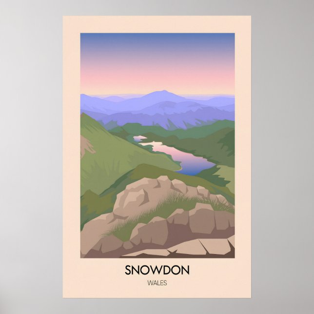 Mount Snowdon Modernes Reiseposter Poster (Vorne)