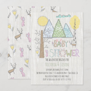 Mountain Adventure Baby Dusche Wasserfarbenwald Einladung