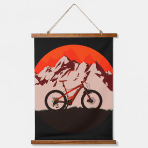 Mountain Adventure Bike Wandteppich Mit Holzrahmen