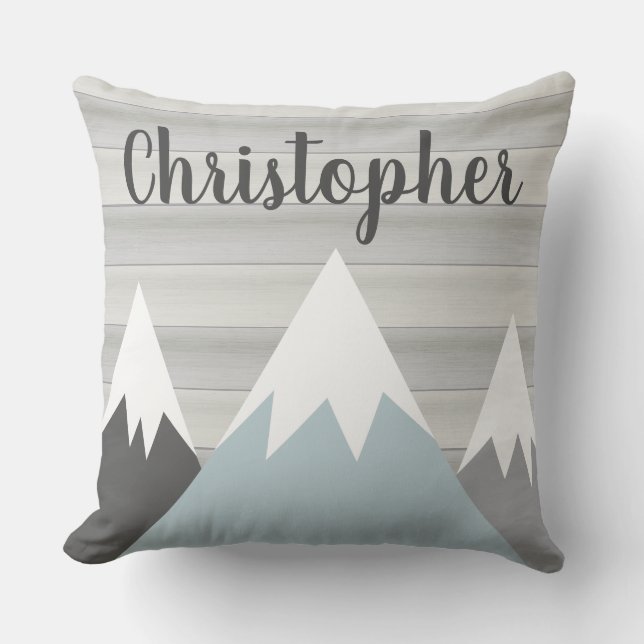 Mountain Adventure Coussin avec nom Bois (Recto)