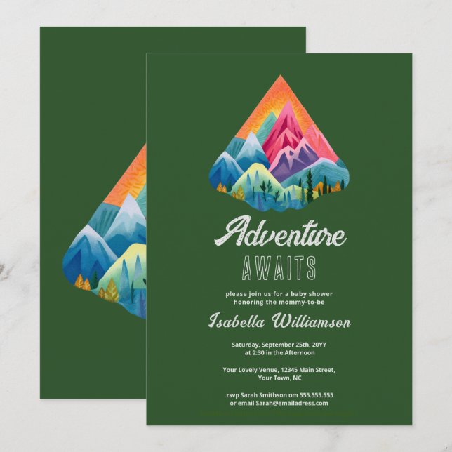 Mountain Adventure erwartet Baby Shower Einladung (Vorne/Hinten)