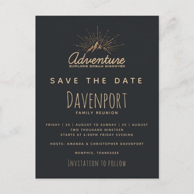 Mountain Adventure Family Wiedersehen Save the Dat Postkarte (Vorderseite)