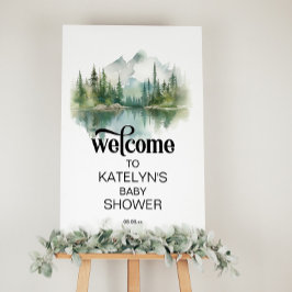 Mountain Adventure Forest Greenery Baby Shower Poster