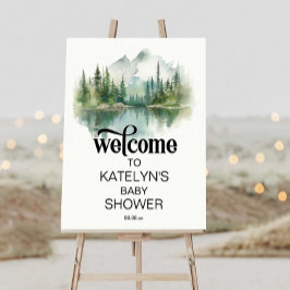 Mountain Adventure Forest Greenery Baby Shower Poster