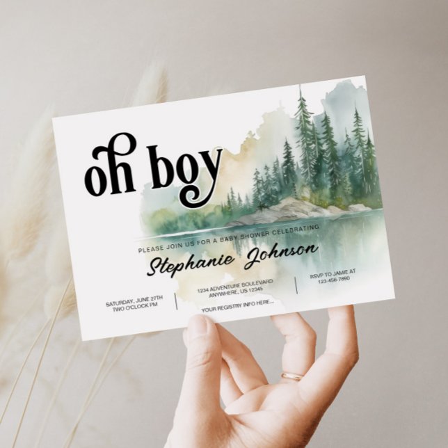 Mountain Adventure Forest Greenery Boy Baby Shower Einladung (Von Creator hochgeladen)