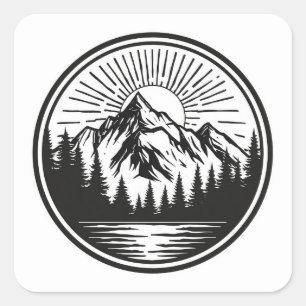 Mountain Adventure Logo   Camping Abzeichen   Outd Quadratischer Aufkleber