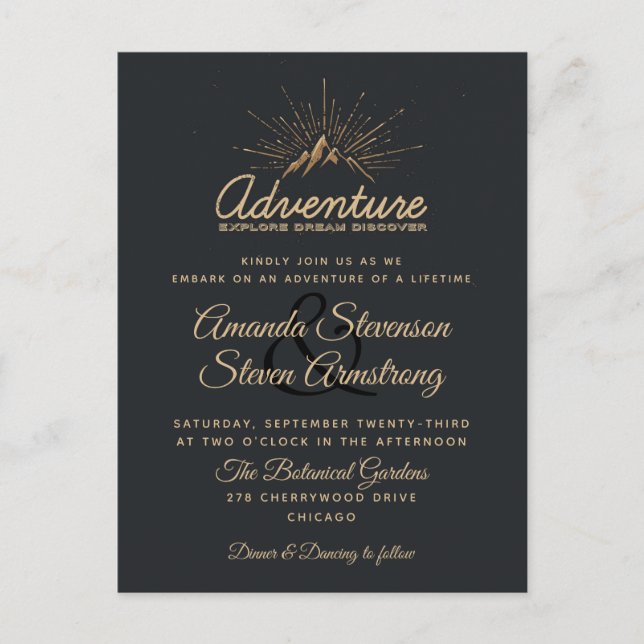 Mountain Adventure Rustic Wedding Einladung Postkarte (Vorderseite)