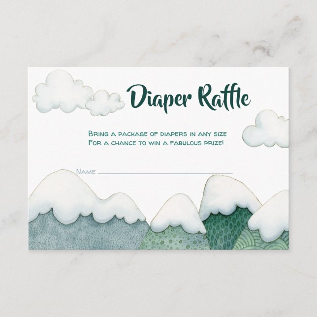 Mountain Adventures Diaper Raffle Card Begleitkarte (Vorderseite)