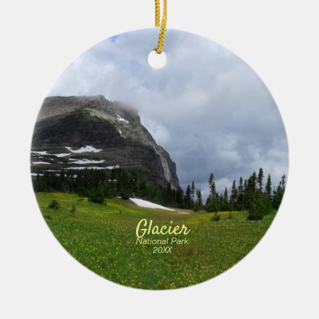 Mountain and Meadow Glacier National Park Foto Keramik Ornament (Vorne)