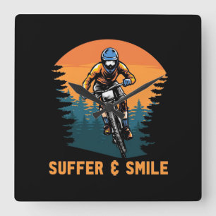 Mountain Bike Suffer And Smile Quadratische Wanduhr