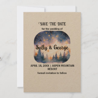 Mountain Blue Pine Fog Stars Save the Date im Frei Einladung
