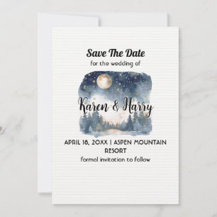 Mountain Blue Pine Moon Star Save the Date Hochzei Einladung
