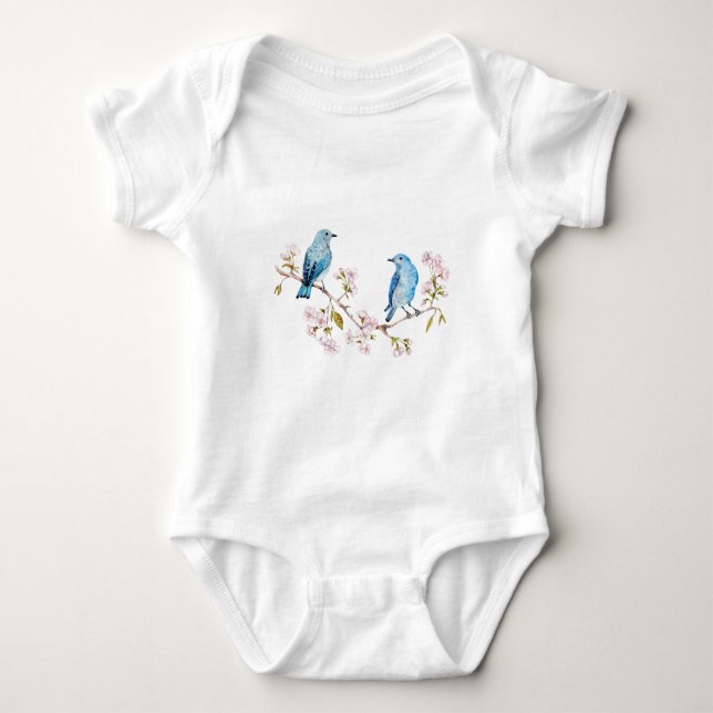 Mountain Bluebirds auf der Zweigstelle Sakura Baby Strampler (Vorderseite)