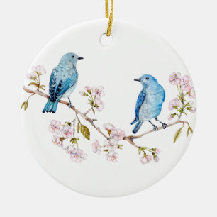 Mountain Bluebirds auf der Zweigstelle Sakura Keramik Ornament
