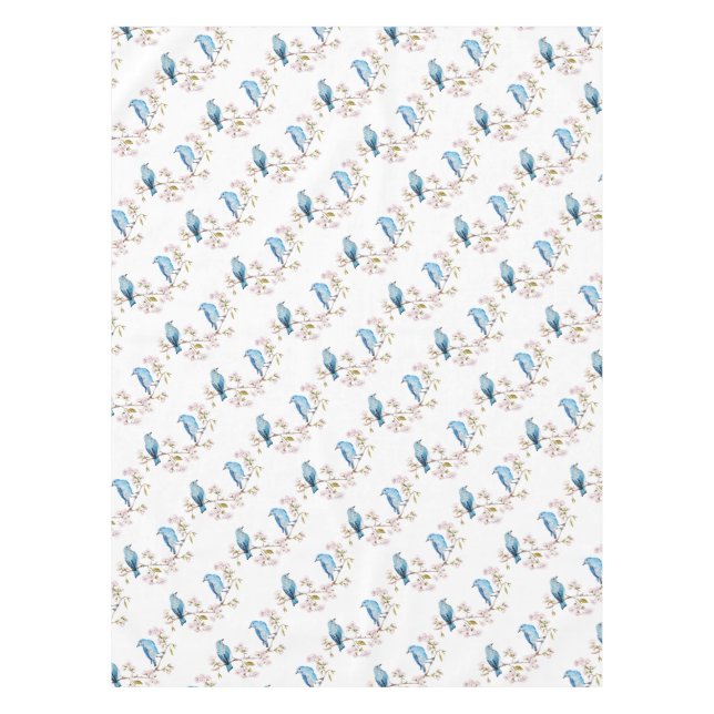 Mountain Bluebirds auf der Zweigstelle Sakura Tischdecke (Vorderseite)