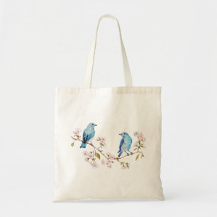 Mountain Bluebirds auf der Zweigstelle Sakura Tragetasche