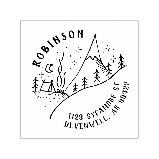 Mountain Camp & Starry Night Sketch Rücksendeadres Permastempel (Design)