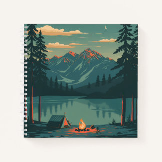 Mountain Campfire Lake Notebook with Evening Fores Notizbuch