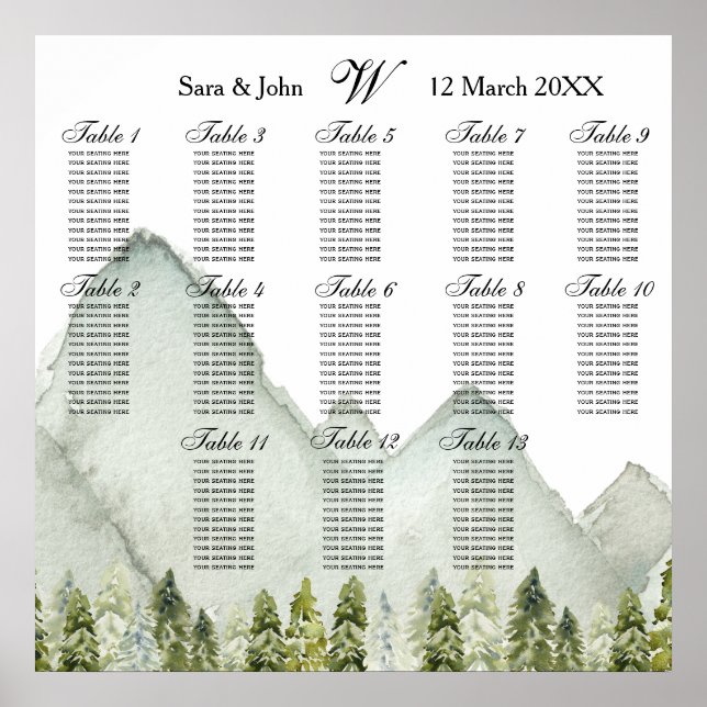 Mountain Camping Rustikales Pine Seating Plan Post Poster (Vorne)