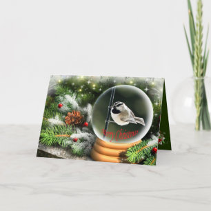 Mountain Chickadee Snow Globe Feiertagskarte