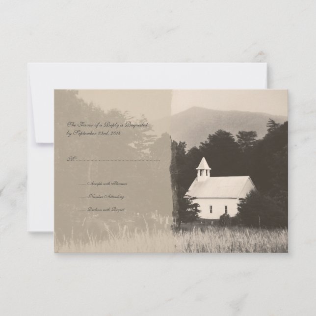 Mountain Church Vintage Wedding Invitation RSVP (Devant)