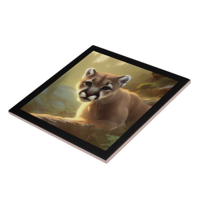 Mountain Cougar Wildlife Portrait Fliese (Seite)