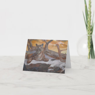 Mountain Cougar Winter Scene Folded Note Card  Dankeskarte