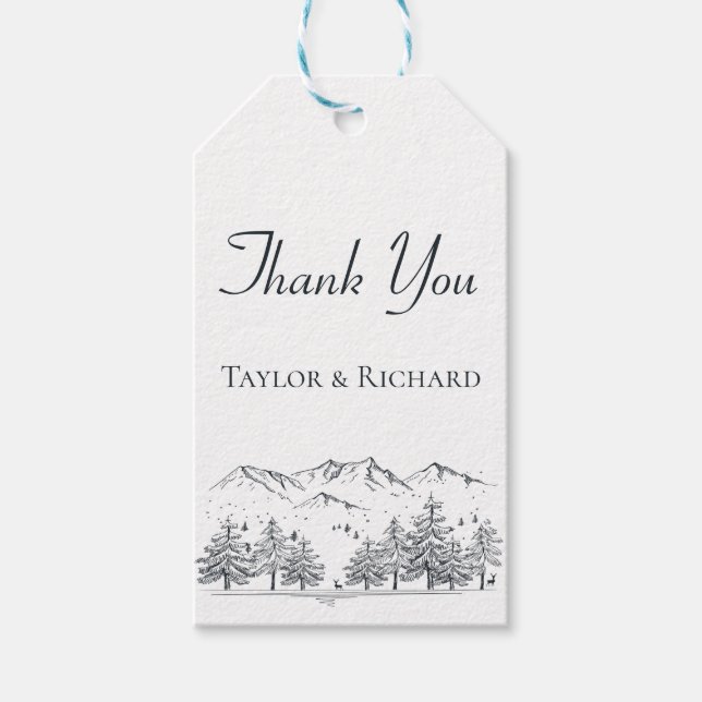 Mountain Danke Winter Nature Wedding Trees Geschenkanhänger (Vorderseite)