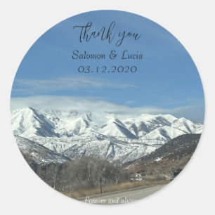 Mountain Dankeschön Hochzeitsticker Runder Aufkleber
