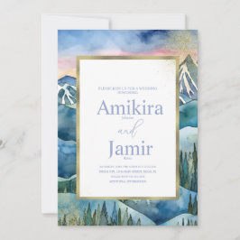 Mountain Dreamy Watercolor Glitzer Hochzeit Einladung