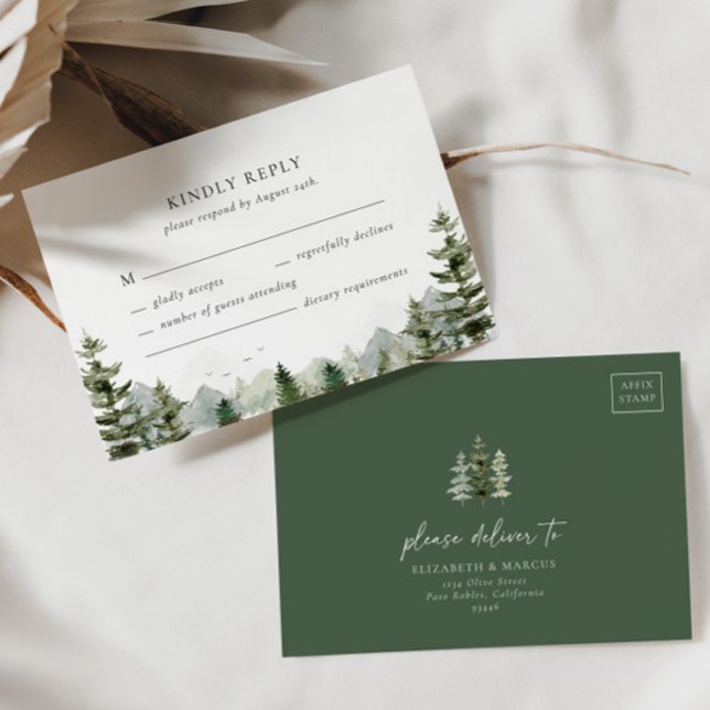 Mountain Evergreen Wald Forest Elegante Hochzeit RSVP Karte (Von Creator hochgeladen)
