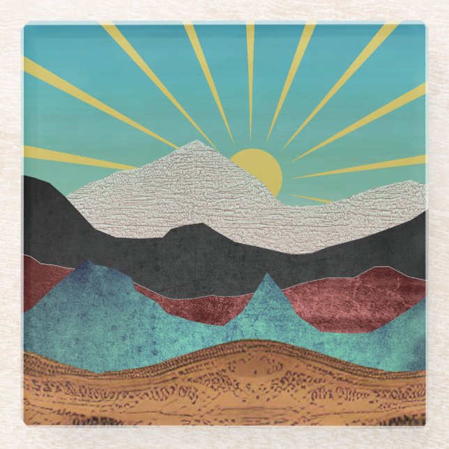 Mountain Fantasy Sunrise Glasuntersetzer (Vorderseite)