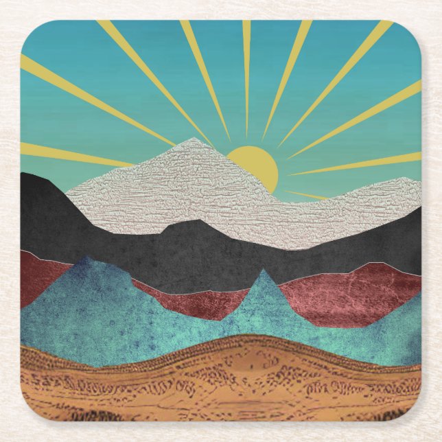 Mountain Fantasy Sunrise Rechteckiger Pappuntersetzer (Vorderseite)