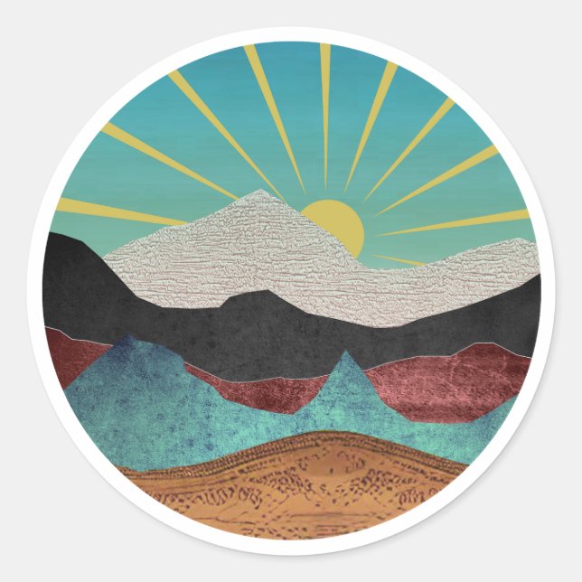 Mountain Fantasy Sunrise Runder Aufkleber (Vorderseite)