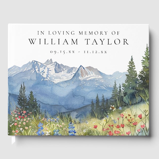Mountain Floral In Loving Memory Funeral Gästebuch (Vorderseite)