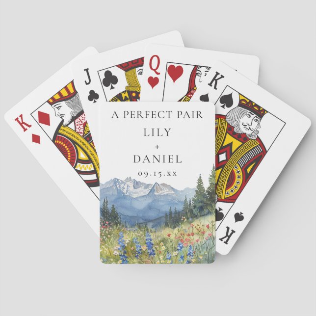 Mountain Floral Wedding Perfect Pair Favor Spielkarten (Rückseite)