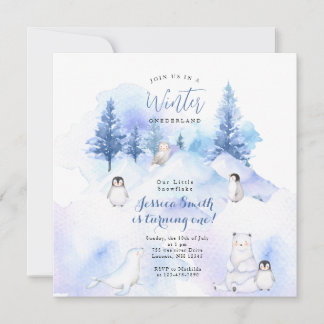 Mountain Forest Animal Winter Onederland Geburtsta Einladung
