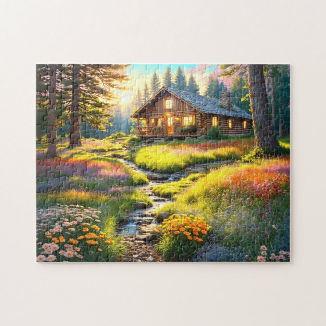 Mountain Forest Cabin Art (Horizontal)