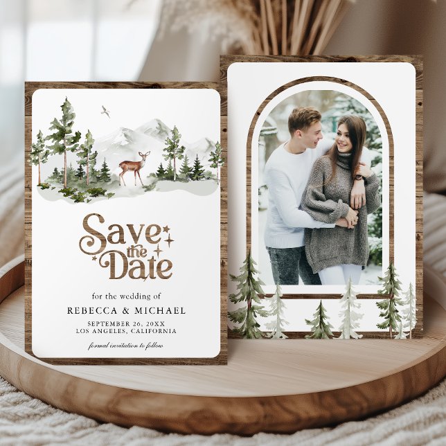 Mountain Forest Deer Photo Wedding Save The Date (Von Creator hochgeladen)