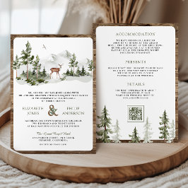 Mountain Forest Deer QR Code All in One Wedding Einladung