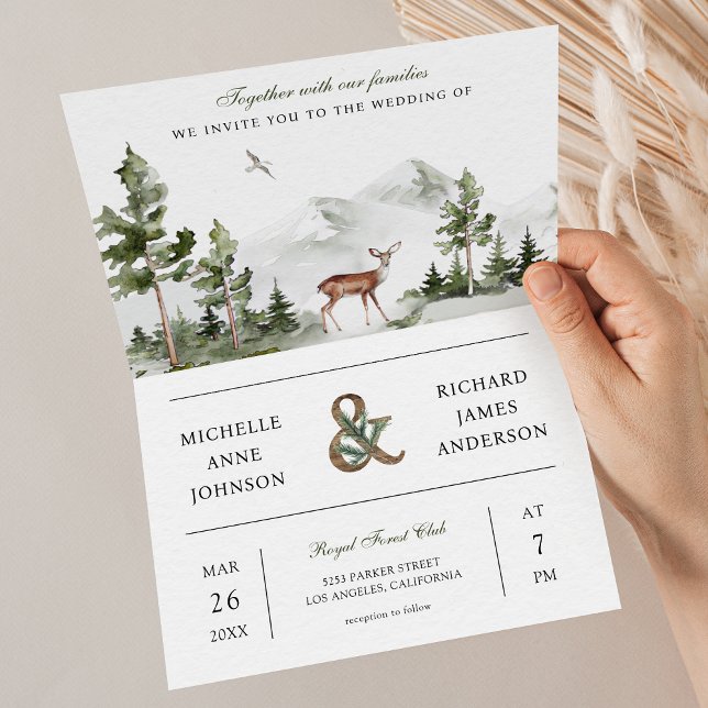 Mountain Forest Deer QR Code Photo Wedding Einladung (Von Creator hochgeladen)