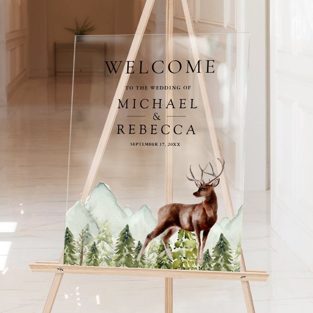Mountain Forest Deer Wedding Welcome Acrylschild (Von Creator hochgeladen)